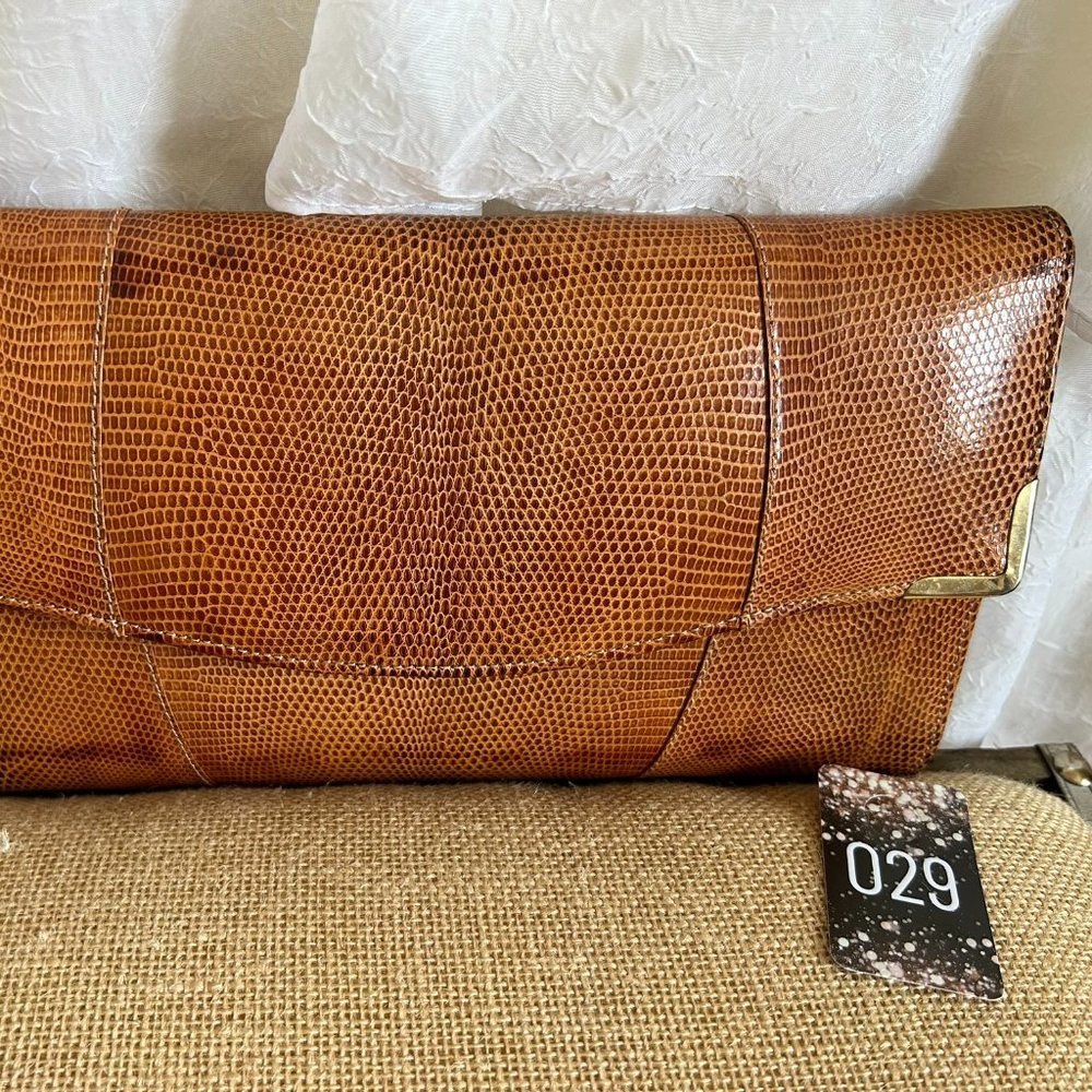 Genuine Snakeskin Vintage Caramel Brown Convertible Clutch and Shoulder Bag